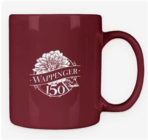 Maroon mug featuring the Wappinger 150 logo